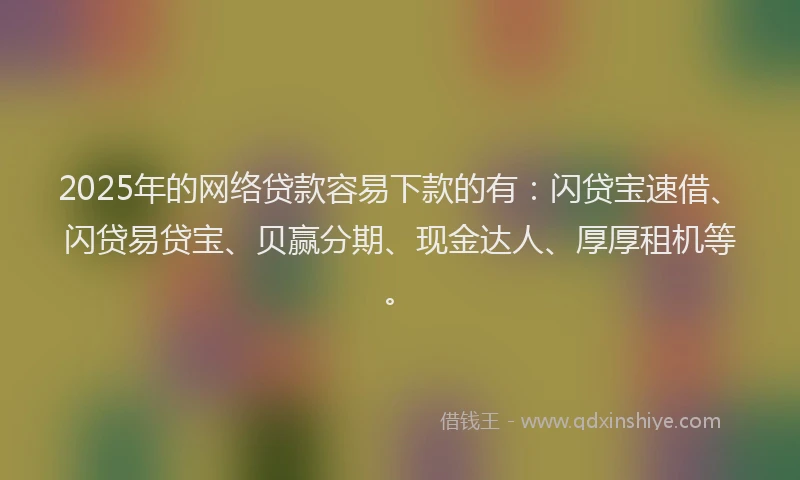 2025年的网络贷款容易下款的有：闪贷宝速借、闪贷易贷宝、贝赢分期、现金达人、厚厚租机等。