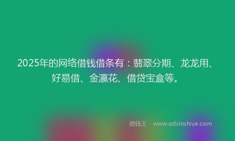 2025年的网络借钱借条有：翡翠分期、龙龙用、好易借、金瀛花、借贷宝盒等。