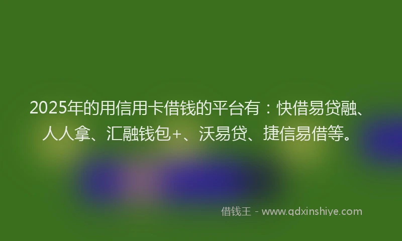 2025年的用信用卡借钱的平台有：快借易贷融、人人拿、汇融钱包+、沃易贷、捷信易借等。