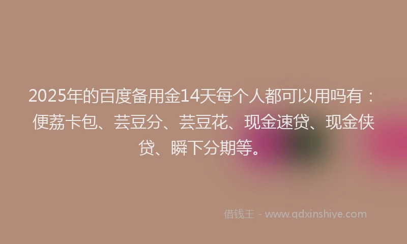 2025年的百度备用金14天每个人都可以用吗有：便荔卡包、芸豆分、芸豆花、现金速贷、现金侠贷、瞬下分期等。
