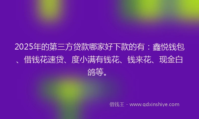 2025年的第三方贷款哪家好下款的有：鑫悦钱包、借钱花速贷、度小满有钱花、钱来花、现金白鸽等。