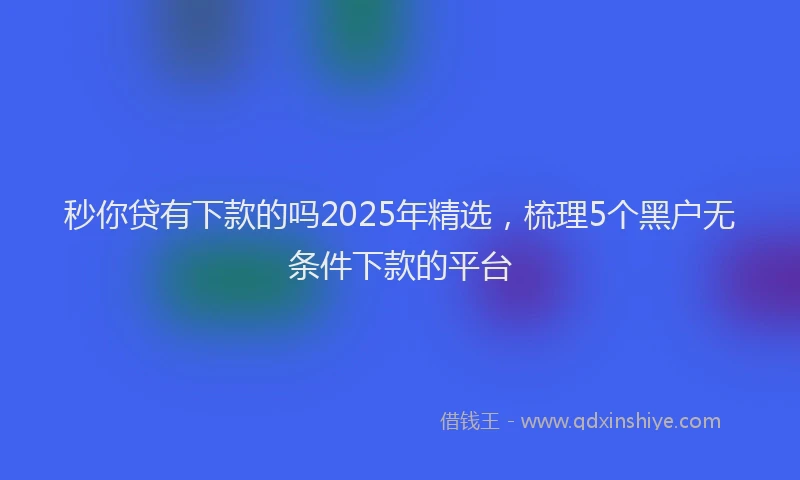 秒你贷有下款的吗2025年精选，梳理5个黑户无条件下款的平台