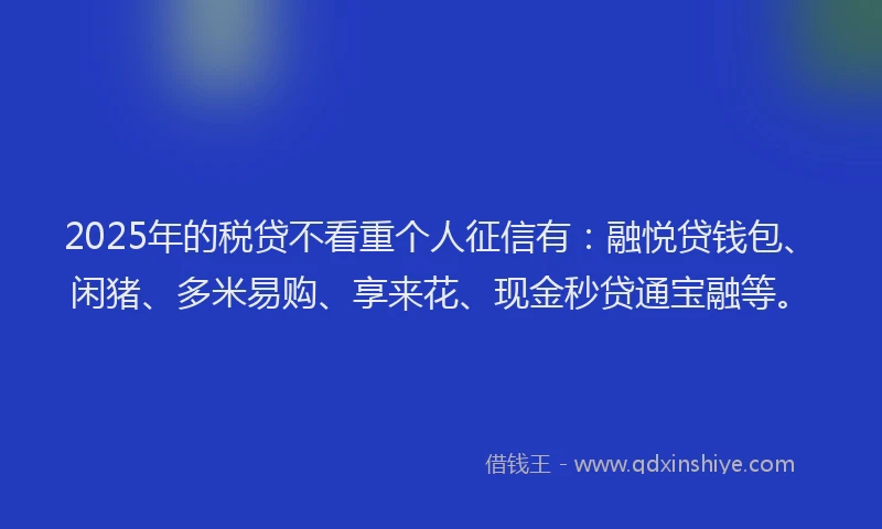2025年的税贷不看重个人征信有：融悦贷钱包、闲猪、多米易购、享来花、现金秒贷通宝融等。