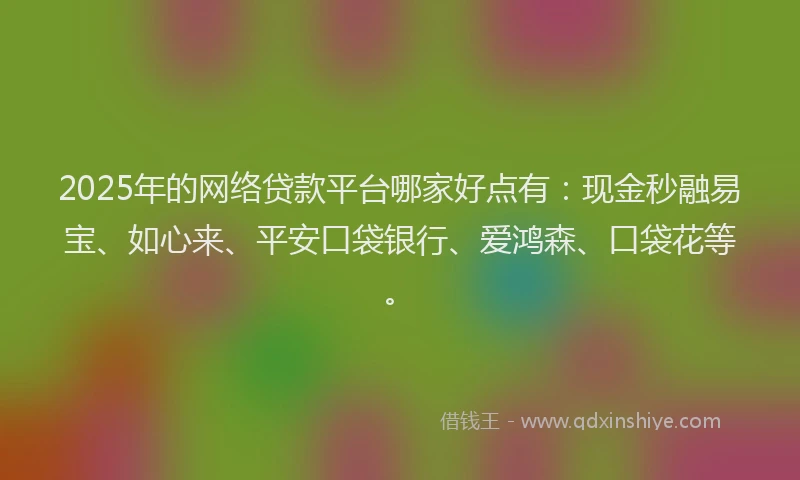 2025年的网络贷款平台哪家好点有：现金秒融易宝、如心来、平安口袋银行、爱鸿森、口袋花等。