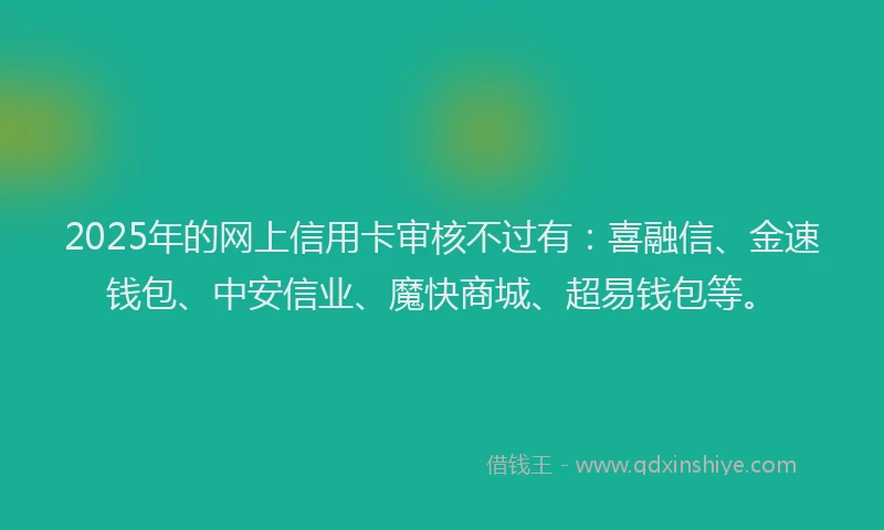 2025年的网上信用卡审核不过有：喜融信、金速钱包、中安信业、魔快商城、超易钱包等。