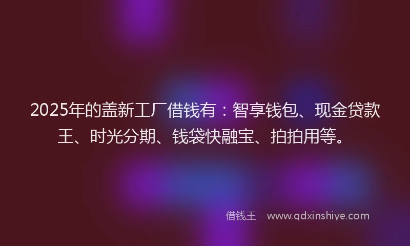 2025年的盖新工厂借钱有：智享钱包、现金贷款王、时光分期、钱袋快融宝、拍拍用等。