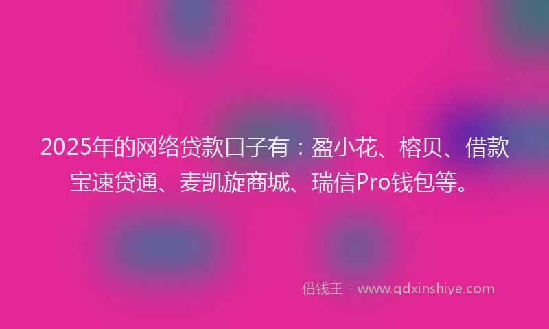 2025年的网络贷款口子有：盈小花、榕贝、借款宝速贷通、麦凯旋商城、瑞信Pro钱包等。
