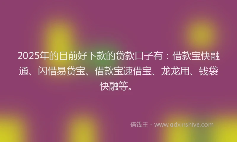 2025年的目前好下款的贷款口子有：借款宝快融通、闪借易贷宝、借款宝速借宝、龙龙用、钱袋快融等。