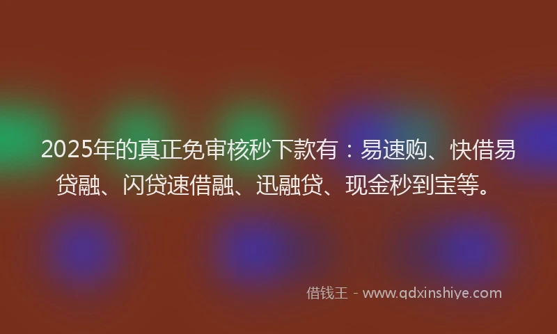 2025年的真正免审核秒下款有：易速购、快借易贷融、闪贷速借融、迅融贷、现金秒到宝等。