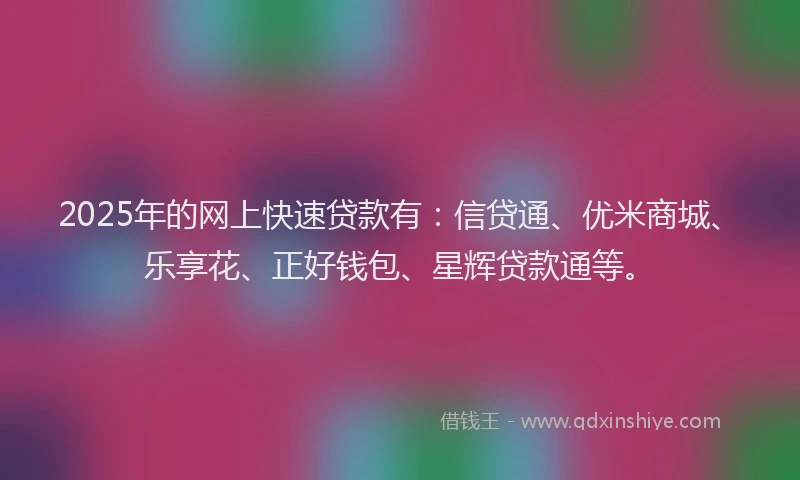 2025年的网上快速贷款有：信贷通、优米商城、乐享花、正好钱包、星辉贷款通等。