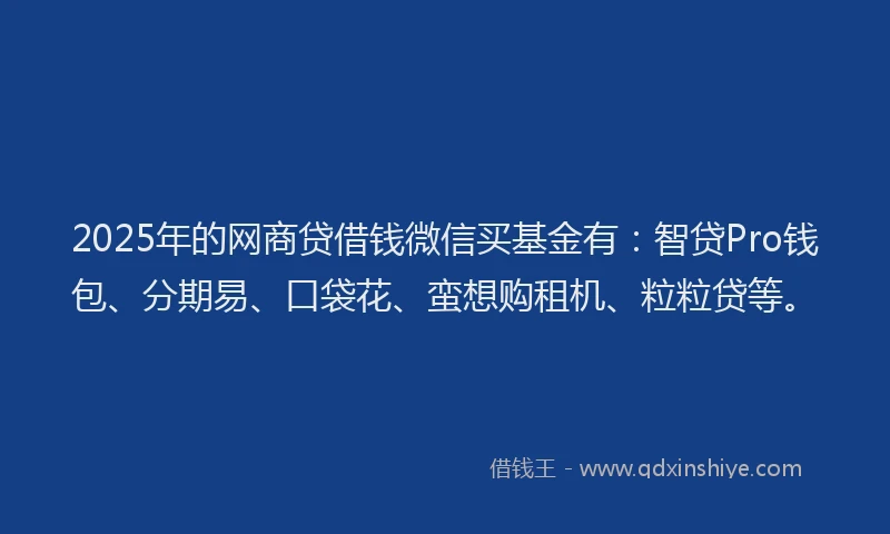 2025年的网商贷借钱微信买基金有：智贷Pro钱包、分期易、口袋花、蛮想购租机、粒粒贷等。