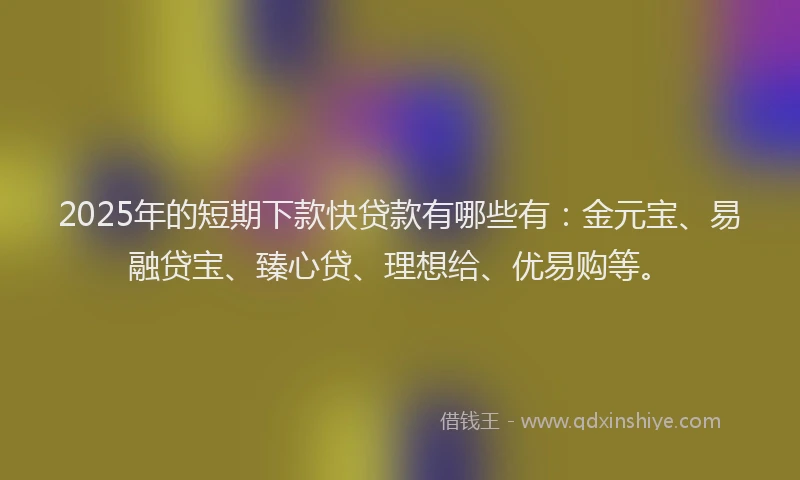 2025年的短期下款快贷款有哪些有：金元宝、易融贷宝、臻心贷、理想给、优易购等。