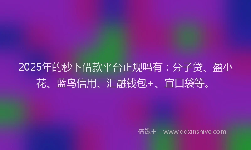 2025年的秒下借款平台正规吗有：分子贷、盈小花、蓝鸟信用、汇融钱包+、宜口袋等。