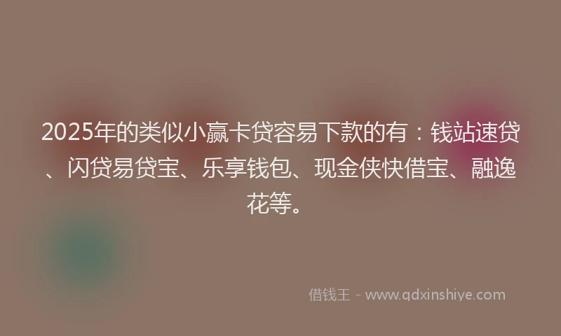 2025年的类似小赢卡贷容易下款的有：钱站速贷、闪贷易贷宝、乐享钱包、现金侠快借宝、融逸花等。