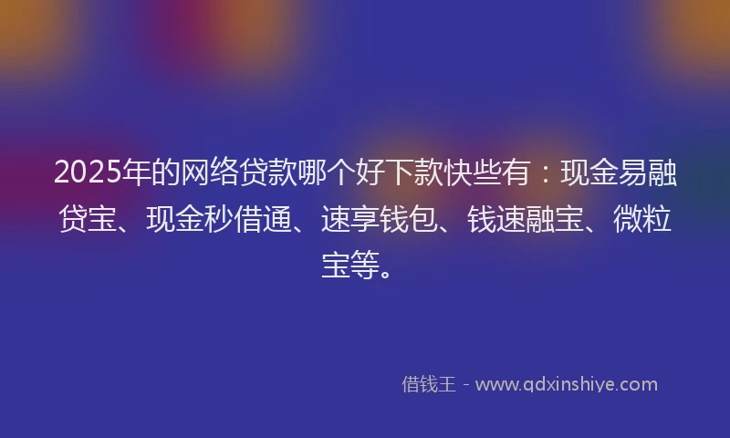 2025年的网络贷款哪个好下款快些有：现金易融贷宝、现金秒借通、速享钱包、钱速融宝、微粒宝等。