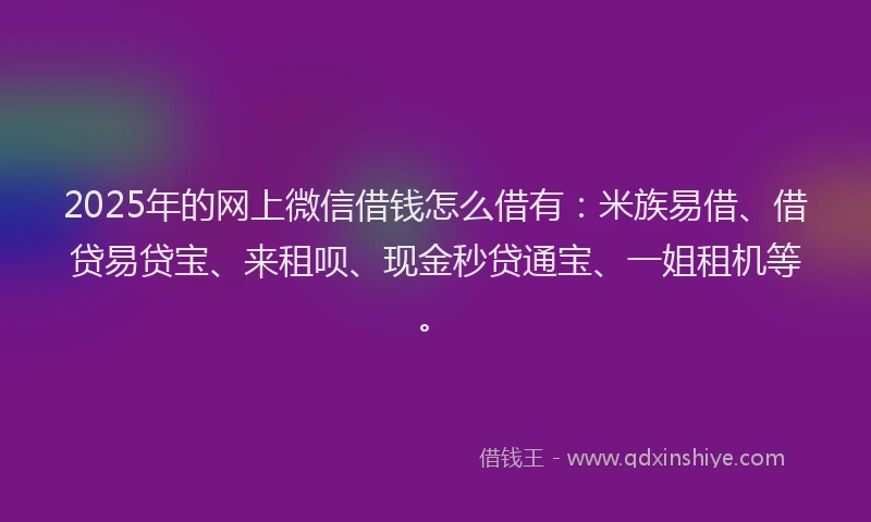 2025年的网上微信借钱怎么借有：米族易借、借贷易贷宝、来租呗、现金秒贷通宝、一姐租机等。