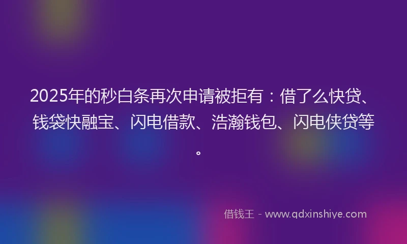 2025年的秒白条再次申请被拒有：借了么快贷、钱袋快融宝、闪电借款、浩瀚钱包、闪电侠贷等。