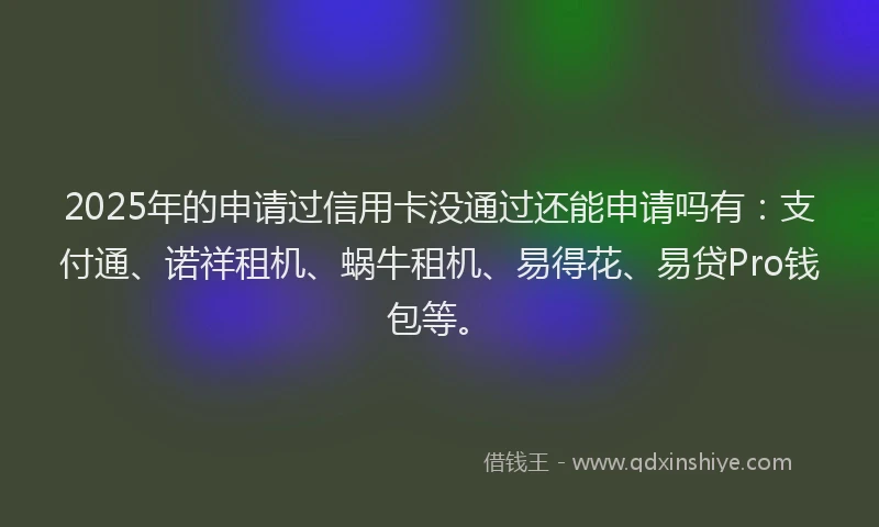 2025年的申请过信用卡没通过还能申请吗有：支付通、诺祥租机、蜗牛租机、易得花、易贷Pro钱包等。