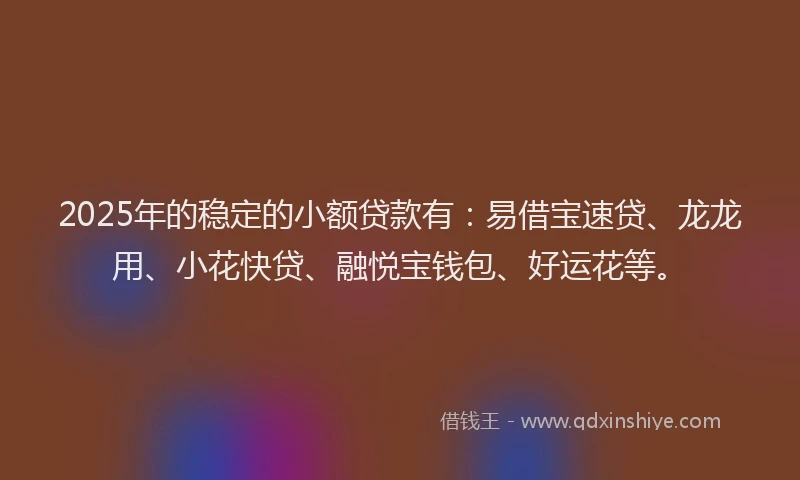 2025年的稳定的小额贷款有：易借宝速贷、龙龙用、小花快贷、融悦宝钱包、好运花等。