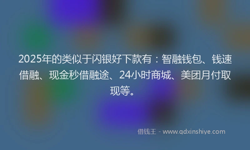 2025年的类似于闪银好下款有：智融钱包、钱速借融、现金秒借融途、24小时商城、美团月付取现等。