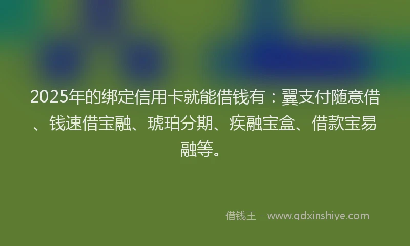 2025年的绑定信用卡就能借钱有：翼支付随意借、钱速借宝融、琥珀分期、疾融宝盒、借款宝易融等。