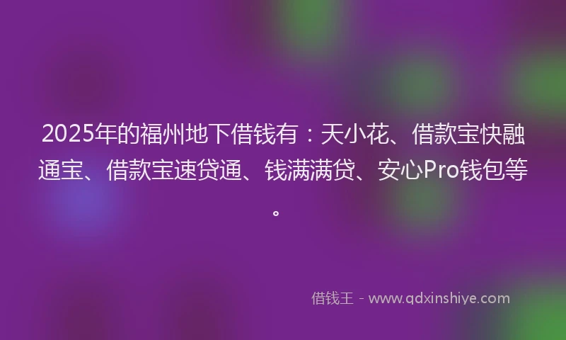 2025年的福州地下借钱有：天小花、借款宝快融通宝、借款宝速贷通、钱满满贷、安心Pro钱包等。