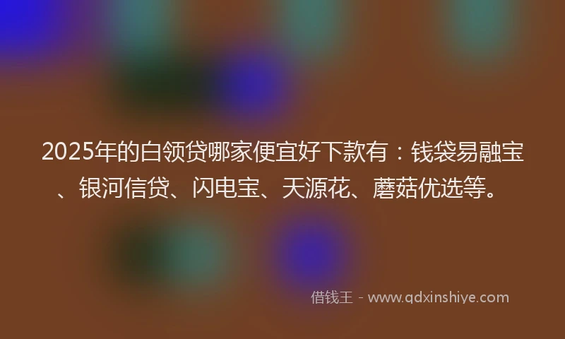2025年的白领贷哪家便宜好下款有：钱袋易融宝、银河信贷、闪电宝、天源花、蘑菇优选等。