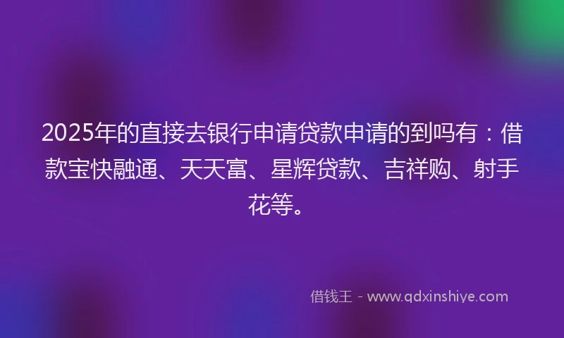 2025年的直接去银行申请贷款申请的到吗有：借款宝快融通、天天富、星辉贷款、吉祥购、射手花等。