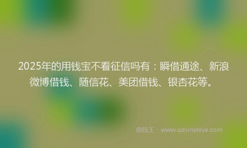 2025年的用钱宝不看征信吗有：瞬借通途、新浪微博借钱、随信花、美团借钱、银杏花等。