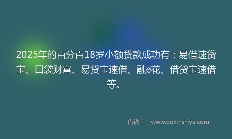 2025年的百分百18岁小额贷款成功有：易借速贷宝、口袋财富、易贷宝速借、融e花、借贷宝速借等。