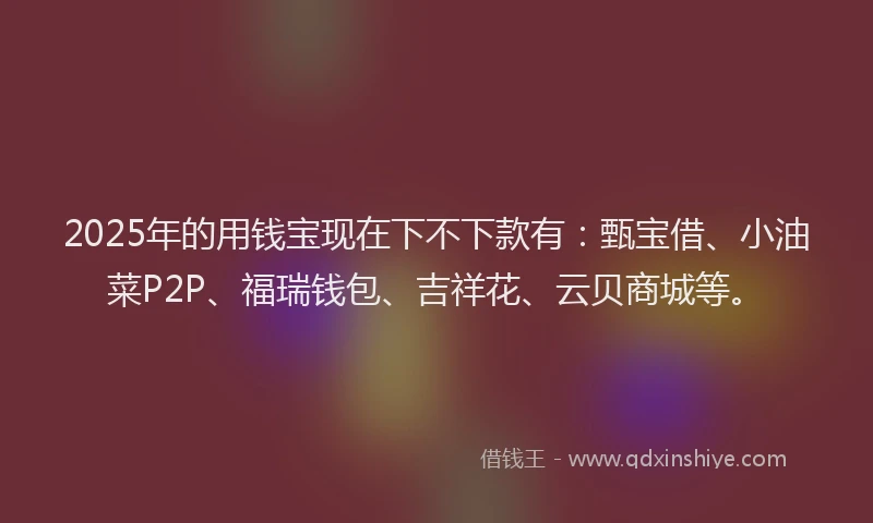 2025年的用钱宝现在下不下款有：甄宝借、小油菜P2P、福瑞钱包、吉祥花、云贝商城等。