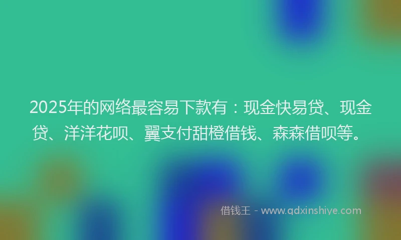 2025年的网络最容易下款有：现金快易贷、现金贷、洋洋花呗、翼支付甜橙借钱、森森借呗等。