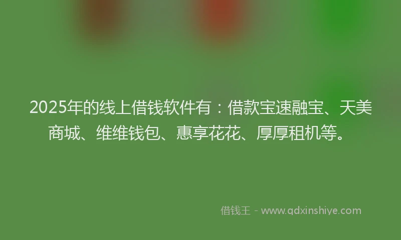 2025年的线上借钱软件有：借款宝速融宝、天美商城、维维钱包、惠享花花、厚厚租机等。