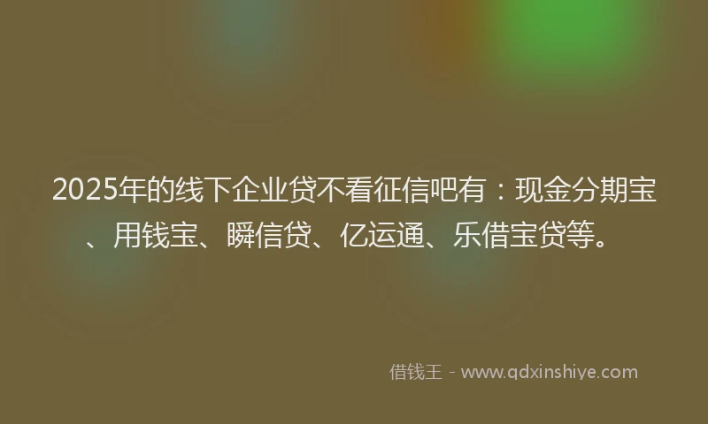 2025年的线下企业贷不看征信吧有：现金分期宝、用钱宝、瞬信贷、亿运通、乐借宝贷等。