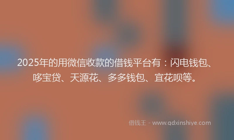 2025年的用微信收款的借钱平台有：闪电钱包、哆宝贷、天源花、多多钱包、宜花呗等。