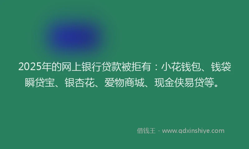 2025年的网上银行贷款被拒有：小花钱包、钱袋瞬贷宝、银杏花、爱物商城、现金侠易贷等。
