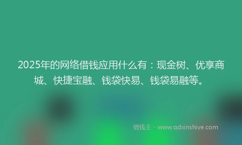 2025年的网络借钱应用什么有：现金树、优享商城、快捷宝融、钱袋快易、钱袋易融等。