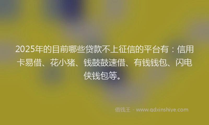 2025年的目前哪些贷款不上征信的平台有：信用卡易借、花小猪、钱鼓鼓速借、有钱钱包、闪电侠钱包等。