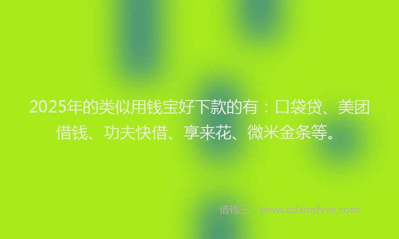 2025年的类似用钱宝好下款的有：口袋贷、美团借钱、功夫快借、享来花、微米金条等。