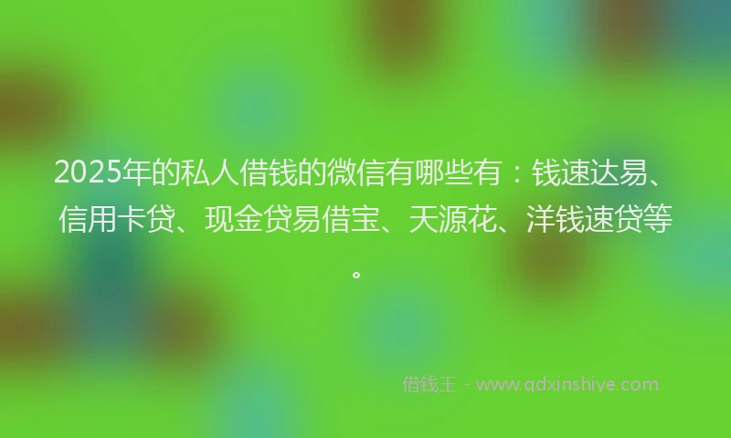 2025年的私人借钱的微信有哪些有：钱速达易、信用卡贷、现金贷易借宝、天源花、洋钱速贷等。