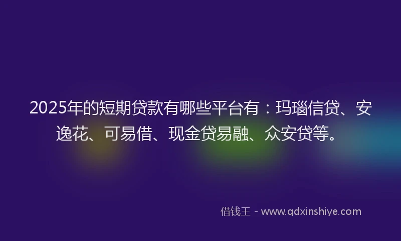 2025年的短期贷款有哪些平台有：玛瑙信贷、安逸花、可易借、现金贷易融、众安贷等。