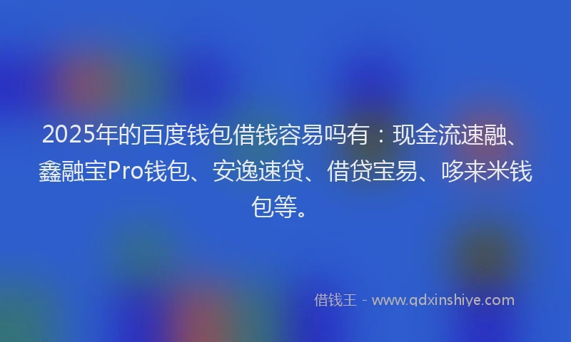 2025年的百度钱包借钱容易吗有：现金流速融、鑫融宝Pro钱包、安逸速贷、借贷宝易、哆来米钱包等。