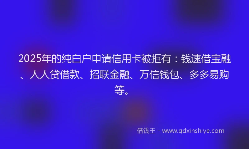 2025年的纯白户申请信用卡被拒有：钱速借宝融、人人贷借款、招联金融、万信钱包、多多易购等。
