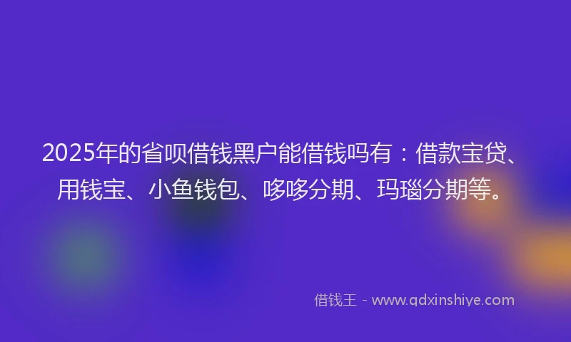 2025年的省呗借钱黑户能借钱吗有：借款宝贷、用钱宝、小鱼钱包、哆哆分期、玛瑙分期等。