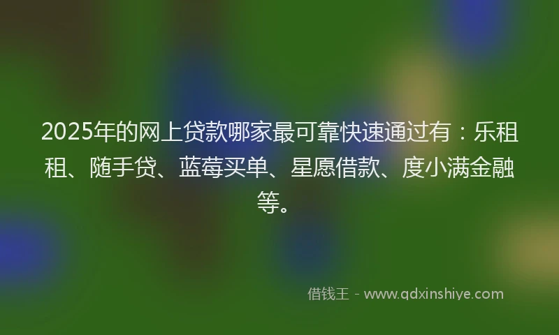 2025年的网上贷款哪家最可靠快速通过有：乐租租、随手贷、蓝莓买单、星愿借款、度小满金融等。