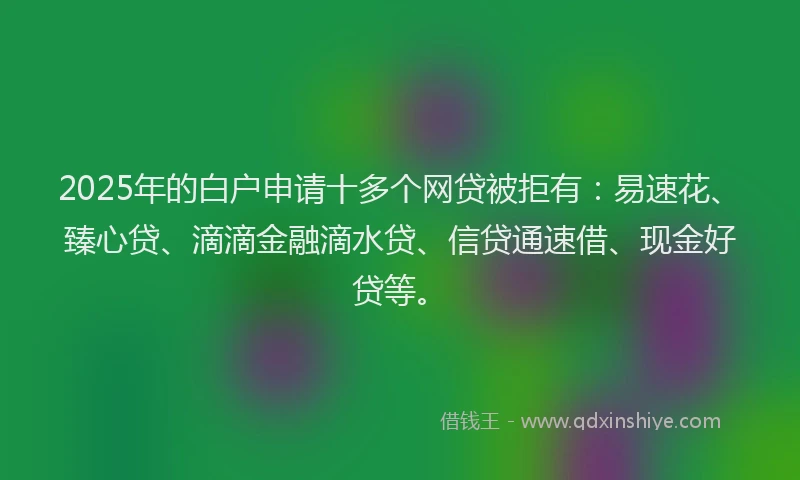 2025年的白户申请十多个网贷被拒有：易速花、臻心贷、滴滴金融滴水贷、信贷通速借、现金好贷等。