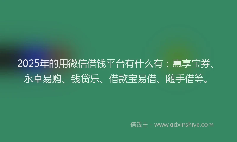 2025年的用微信借钱平台有什么有：惠享宝券、永卓易购、钱贷乐、借款宝易借、随手借等。