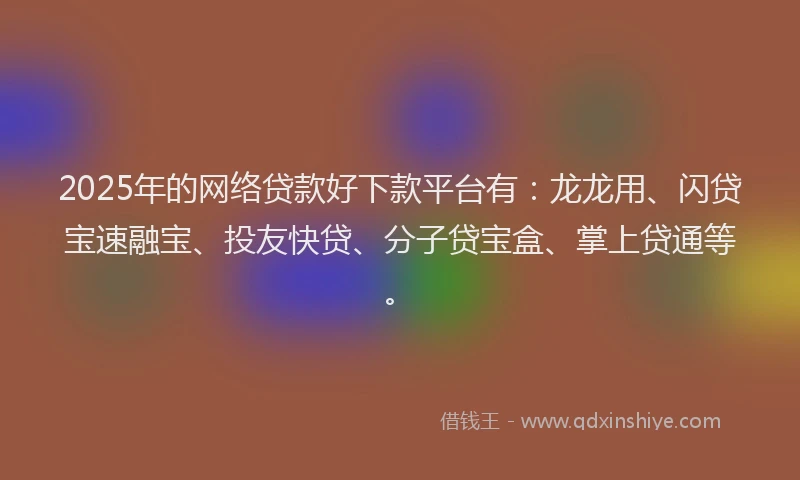 2025年的网络贷款好下款平台有：龙龙用、闪贷宝速融宝、投友快贷、分子贷宝盒、掌上贷通等。