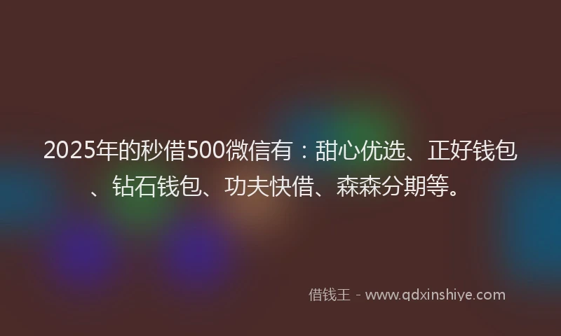 2025年的秒借500微信有：甜心优选、正好钱包、钻石钱包、功夫快借、森森分期等。