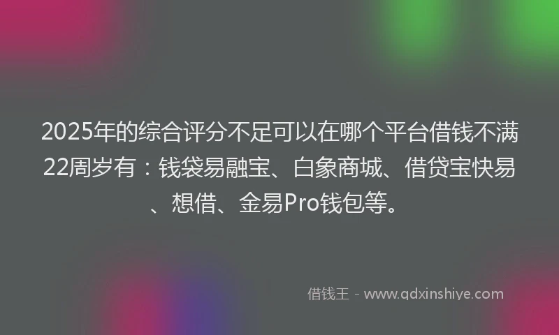 2025年的综合评分不足可以在哪个平台借钱不满22周岁有：钱袋易融宝、白象商城、借贷宝快易、想借、金易Pro钱包等。